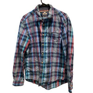 Tommy Hilfiger‎ Flannel Large Shirt, Long Sleeve, Aqua Blue Red Black, Cotton